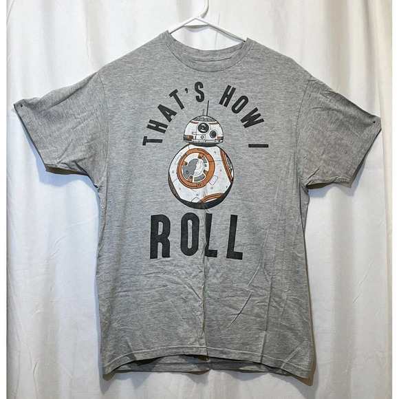 Star Wars BB-8 That's How I Roll Gray Grey Short Sleeve T Shirt Men's Large - Picture 1 of 3